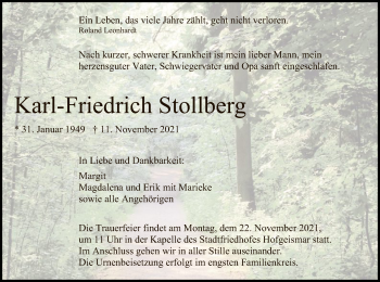Todesanzeige von Karl-Friedrich Stollberg von HNA