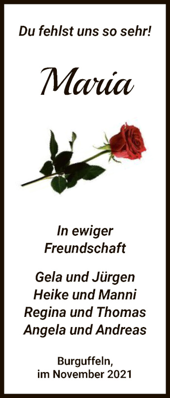 Todesanzeige von Maria  von HNA