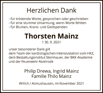 Todesanzeige von Thorsten Mainz von HNA