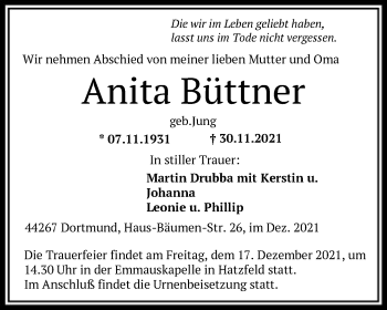 Todesanzeige von Anita Büttner von HNA