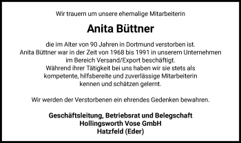 Todesanzeige von Anita Büttner von HNA