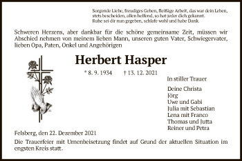 Todesanzeige von Herbert Hasper von HNA