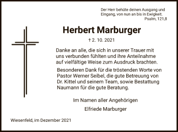 Todesanzeige von Herbert Marburger von HNA