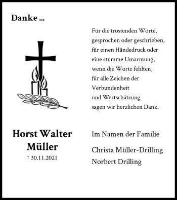 Todesanzeige von Horst Walter Müller von HNA