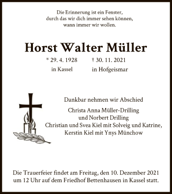 Todesanzeige von Horst Walter Müller von HNA