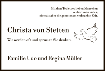 Todesanzeige von Christa von Stetten von HNA