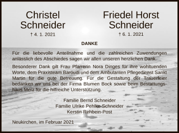 Todesanzeige von Christel und Friedel Horst Schneider von HNA