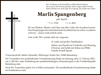 Todesanzeige von Marlis Spangenberg von HNA