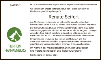 Todesanzeige von Renate Seifert von HNA