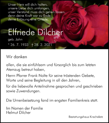 Todesanzeige von Elfriede Dilcher von HNA