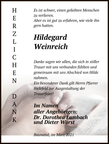 Todesanzeige von Hildegard Weinreich von HNA