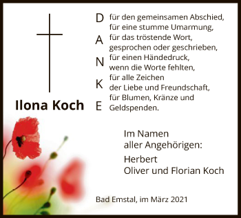 Todesanzeige von Ilona Koch von HNA