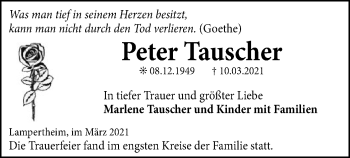 Todesanzeige von Peter Tauscher von HNA