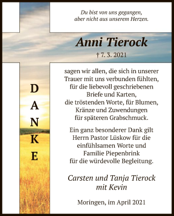Todesanzeige von Anni Tierock von HNA
