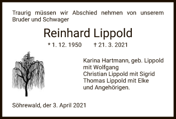 Todesanzeige von Reinhard Lippold von HNA