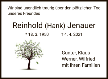 Todesanzeige von Reinhold Jenauer von HNA