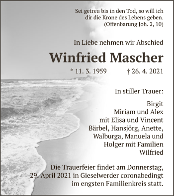 Todesanzeige von Winfried Mascher von HNA