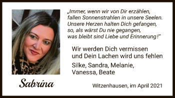 Todesanzeige von Sabrina  von HNA