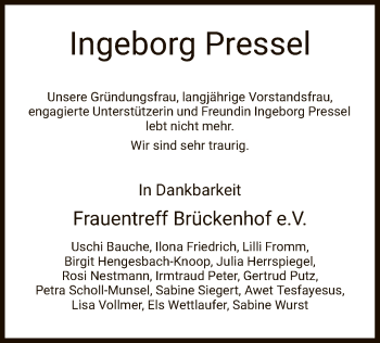 Todesanzeige von Ingeborg Pressel von HNA