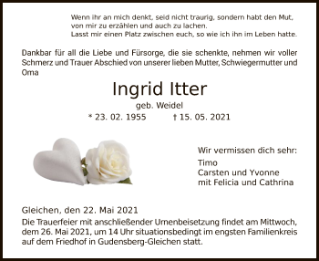Todesanzeige von Ingrid Itter von HNA