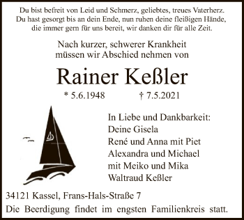 Todesanzeige von Rainer Keßler von HNA