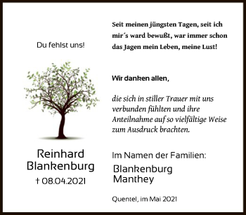 Todesanzeige von Reinhard Blankenburg von HNA