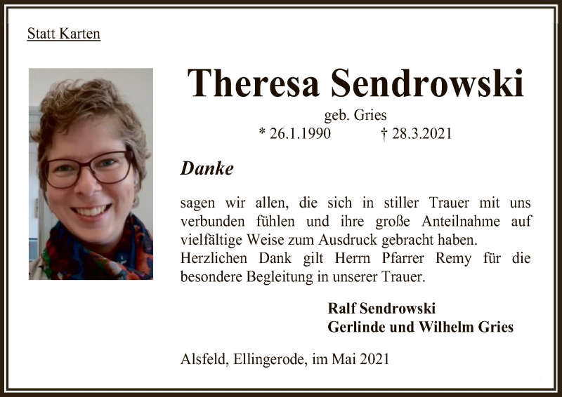  Traueranzeige für Theresa Sendrowski vom 22.05.2021 aus HNA