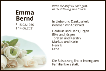 Todesanzeige von Emma Bernd von HNA