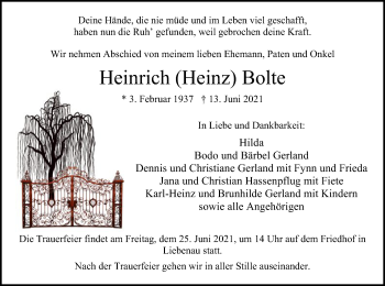Todesanzeige von Heinrich Bolte von HNA