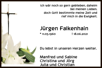 Todesanzeige von Jürgen Falkenhain von HNA