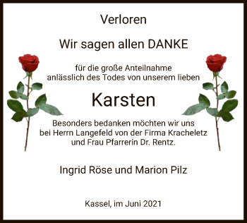 Todesanzeige von Karsten  von HNA