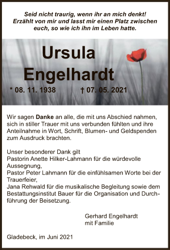 Todesanzeige von Ursula Engelhardt von HNA