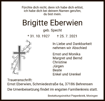 Todesanzeige von Brigitte Eberwien von HNA