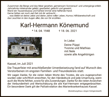 Todesanzeige von Karl-Hermann Könemund von HNA