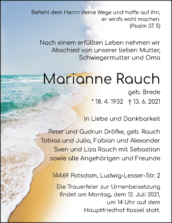 Todesanzeige von Marianne Rauch von HNA