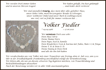 Todesanzeige von Volker Fiedler von HNA