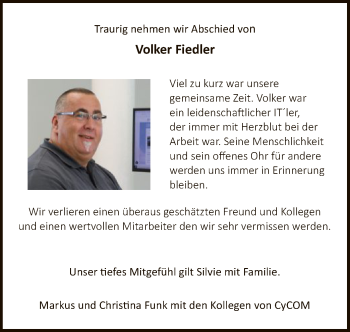 Todesanzeige von Volker Fiedler von HNA