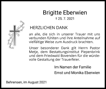 Todesanzeige von Brigitte Eberwien von HNA