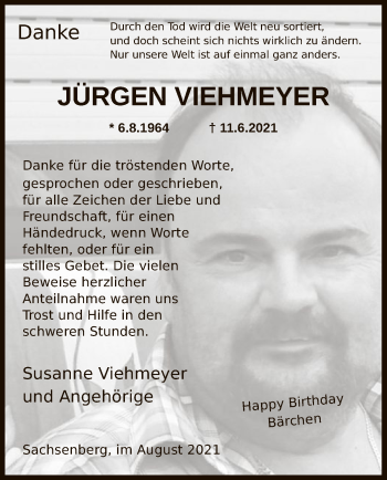 Todesanzeige von Jürgen Viehmeyer von HNA
