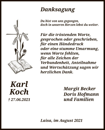 Todesanzeige von Karl Koch von HNA