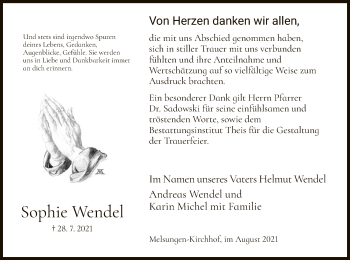 Todesanzeige von Sophie Wendel von HNA