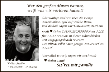 Todesanzeige von Volker Fiedler von HNA