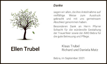 Todesanzeige von Ellen Trubel von HNA