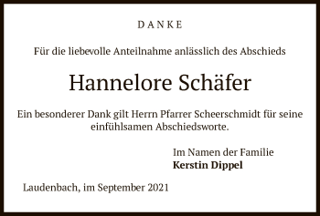 Todesanzeige von Hannelore Schäfer von HNA