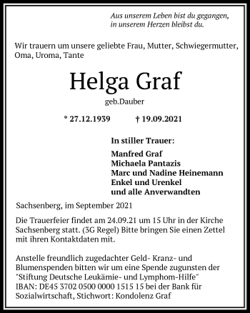 Todesanzeige von Helga Graf von HNA