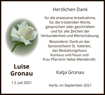 Todesanzeige von Luise Gronau von HNA