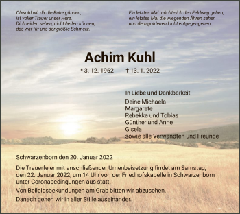 Todesanzeige von Achim Kuhl von HNA