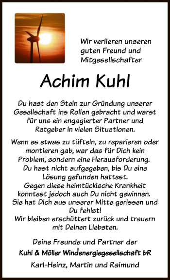 Todesanzeige von Achim Kuhl von HNA