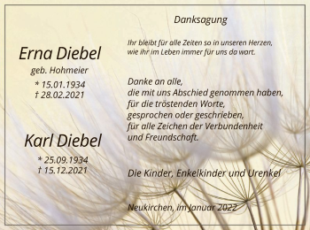 Todesanzeige von Erna und Karl Diebel von HNA