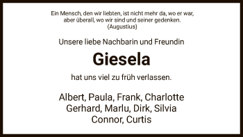 Todesanzeige von Giesela  von HNA